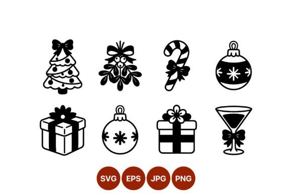 Black White Christmas Icon Set