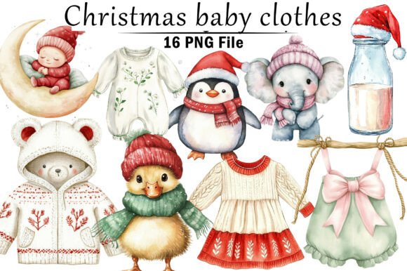 Christmas Baby Clothes Clipart Illustrations