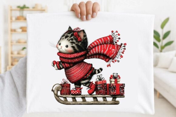 Christmas Cat Sleigh Clipart: A Festive Illustration Asset for Content Creators