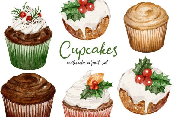 Christmas Cupcakes Hand-drawn Set: A Festive Illustration for Content Creators