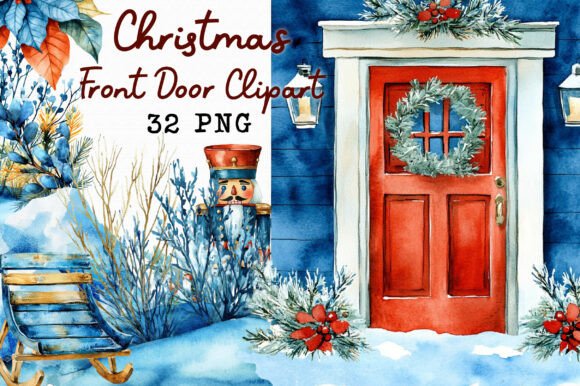 Christmas Front Door Clipart for Bloggers and Illustrations