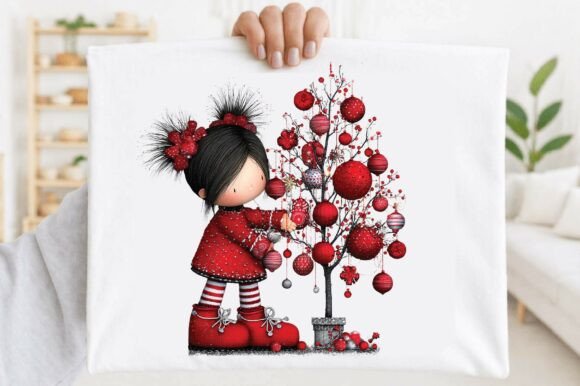 Christmas Girl Tree PNG Clipart: A Festive Illustration for Small Business Branding