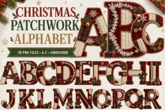 Christmas Patchwork Alphabet PNG, Plaid: A Seller’s Review of Festive Illustrations
