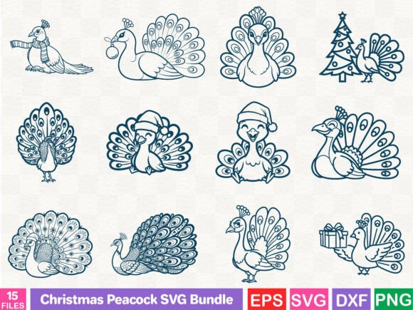 Christmas Peacock SVG Bundle for Illustrations