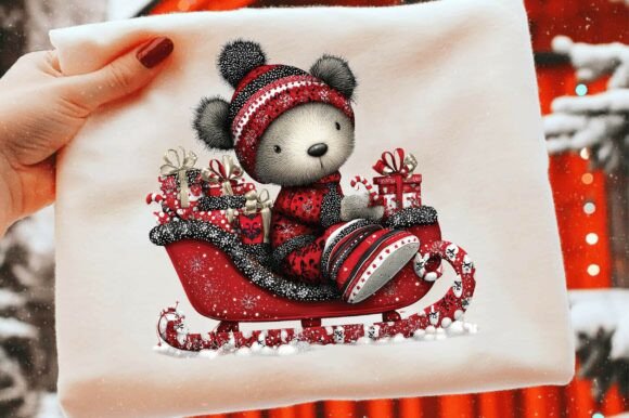 Christmas Teddy Bear Sleigh Clipart: A Festive Illustration for Creative Sellers