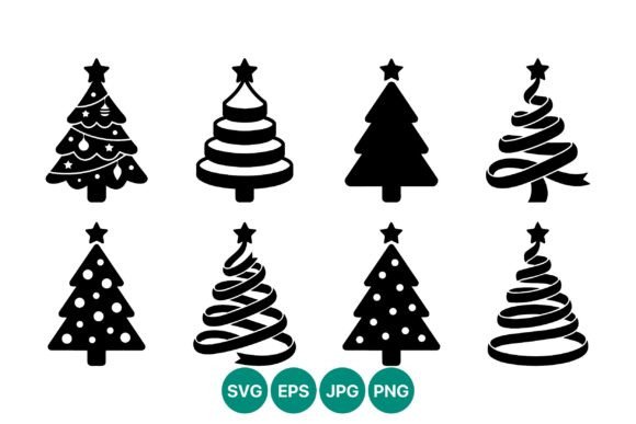 Christmas Tree Silhouette Icon Set for Illustrations