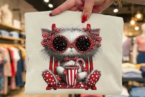 Cute Christmas Cat with Sunglasses Clipa: A Festive Graphic Design Asset for Handmade Creations