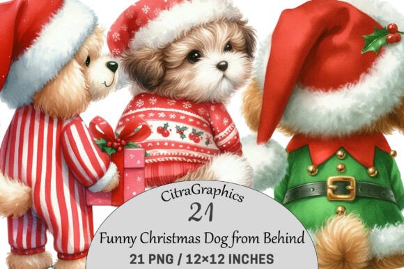 Funny Christmas Dog from Behind Bundle: A Festive Illustration for Crafters