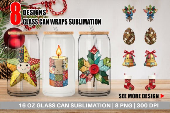 Patchwork Christmas Glass Can Wrap Review: Illustrations for Editorial Use