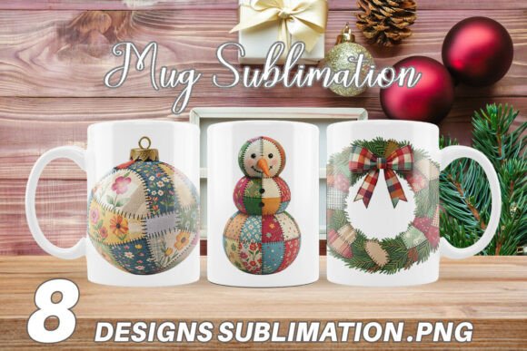 Patchwork Christmas Quilted Mug Wrap Illustration: A Festive Design Asset for Local Businesses