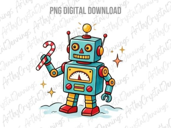 Retro Christmas Robot Toy PNG Illustrations