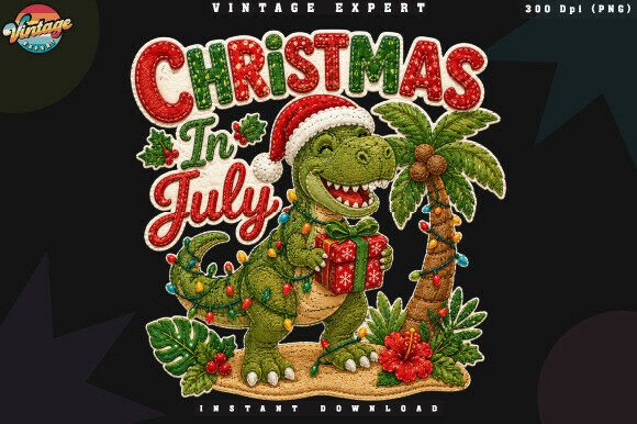 Summer Christmas in July Dinosaur PNG: A Festive Illustration for Local Branding