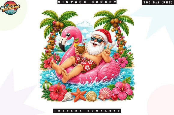 Tropical Christmas Santa Flamingo PNG Review