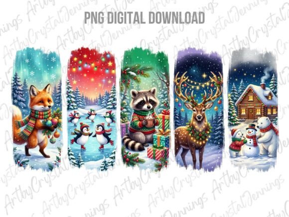 Winter Animal Christmas Brushstroke PNG: A Festive Illustration for Stronger Branding
